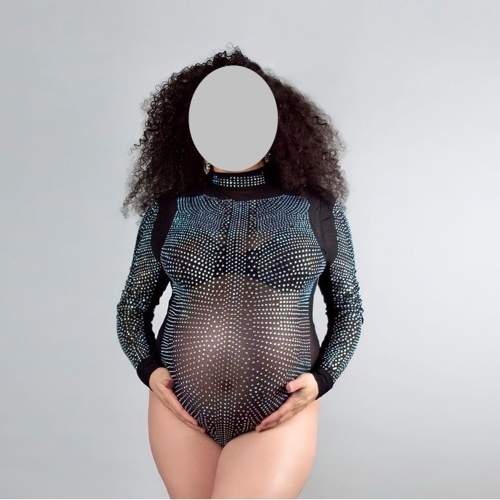 Black Bodysuit with Silver Rhinestone
